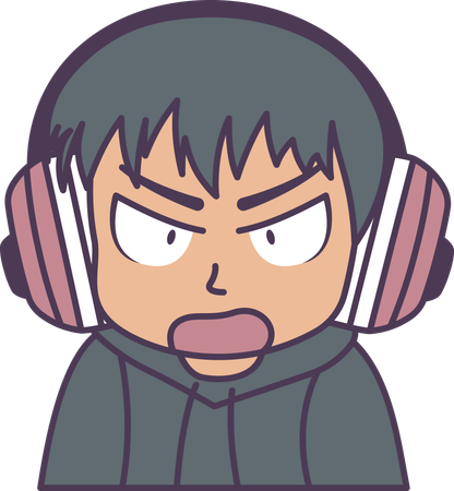 Boy wearing headset with annoyed angry expression  Illustration