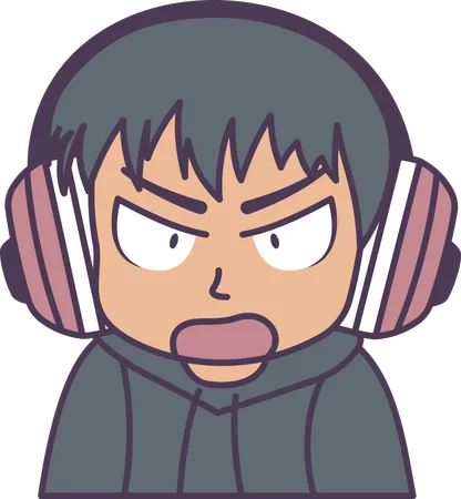 Boy wearing headset with annoyed angry expression  Illustration