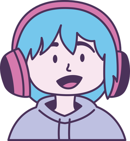 Boy wearing headset with happy smile expression  Illustration