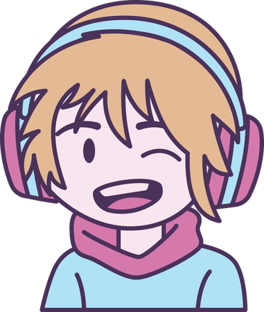 Boy wearing headset with happy smile expression  Illustration