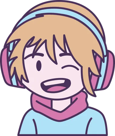 Boy wearing headset with happy smile expression  Illustration