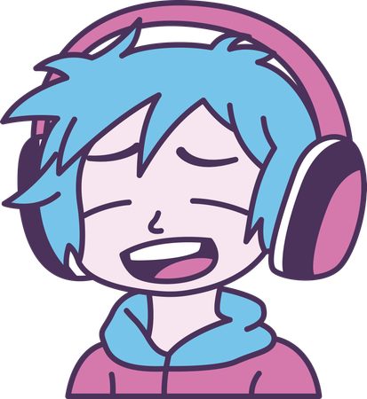 Boy wearing headset with sad tired expression  Illustration