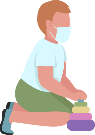 Boy wearing mask in kindergarten  Illustration