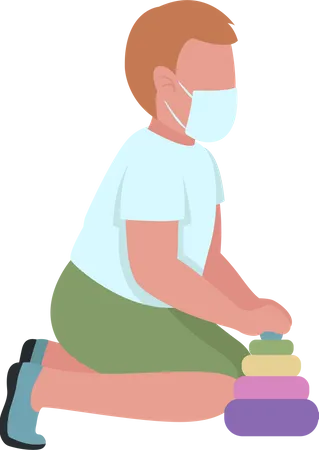 Boy wearing mask in kindergarten  Illustration