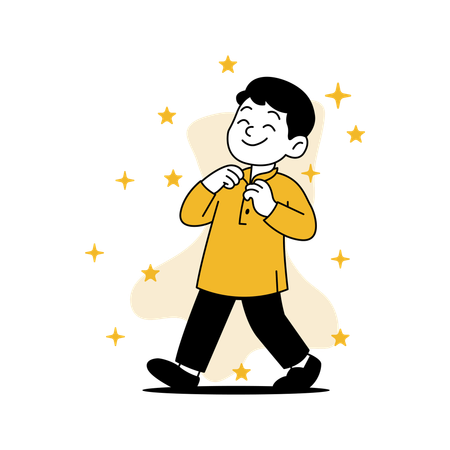 Boy Wearing New Clothes for Eid  Illustration
