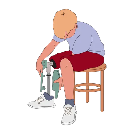 Boy wearing prosthetic leg  Illustration