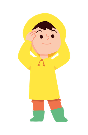 Boy wearing raincoat  イラスト