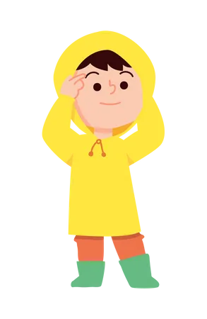 Boy wearing raincoat  イラスト