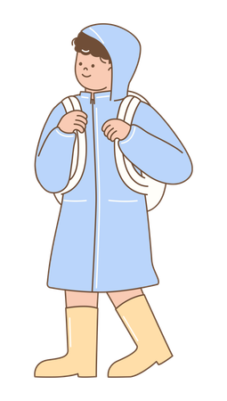 Boy Wearing Raincoat and Boots  Illustration