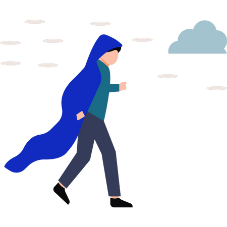 Boy wearing raincoat and walking in rain  Illustration