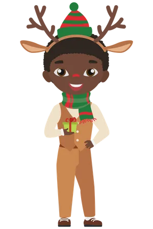 Boy wearing reindeer costume  Illustration
