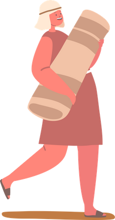 Boy Wearing Simple Garments And Sandals and carrying belongings Illustration