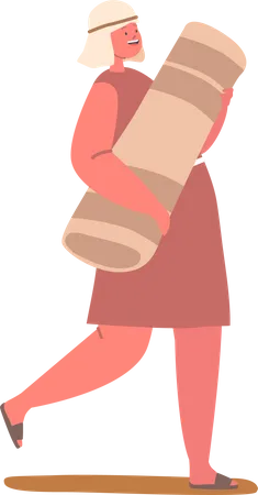 Boy Wearing Simple Garments And Sandals and carrying belongings Illustration