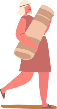 Boy Wearing Simple Garments And Sandals and carrying belongings  Illustration