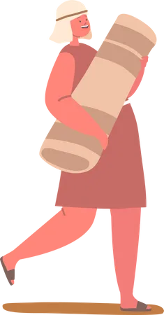 Boy Wearing Simple Garments And Sandals and carrying belongings  Illustration