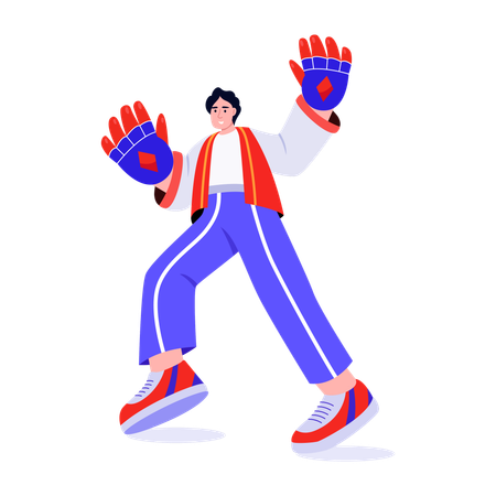 Boy wearing smart gloves  Illustration