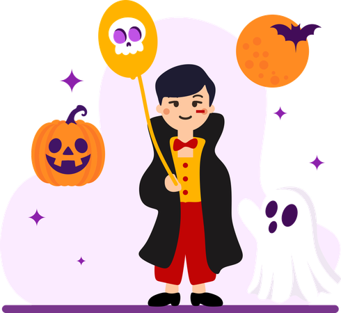 Boy wearing Spooky Costume  Illustration