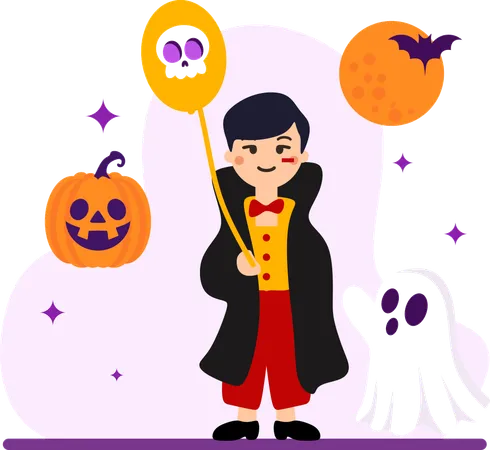 Boy wearing Spooky Costume  Illustration