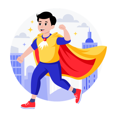 Boy wearing superhero costume  Illustration