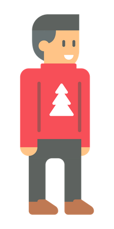 Boy wearing sweater of tree design in winter  Illustration