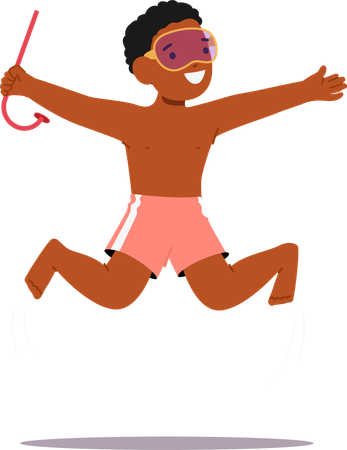 Boy Wearing Swim Trunks And Vibrant Goggles  Illustration