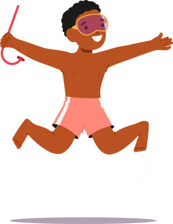 Boy Wearing Swim Trunks And Vibrant Goggles  Illustration