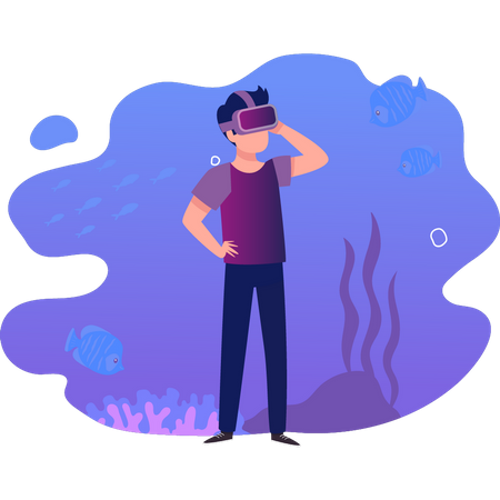 Boy Wearing Vr enjoying scuba  Illustration