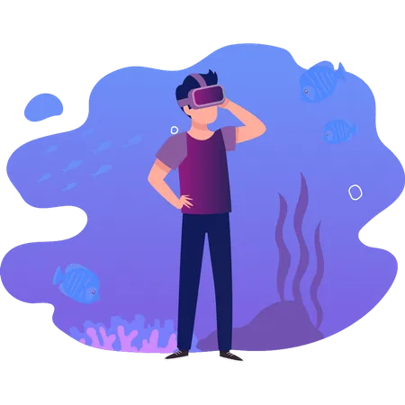 Boy Wearing Vr enjoying scuba  Illustration