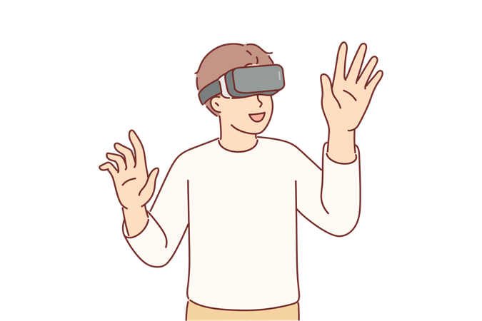 Boy wearing VR glasses  イラスト