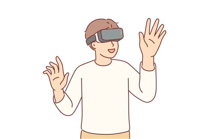 Boy wearing VR glasses  イラスト