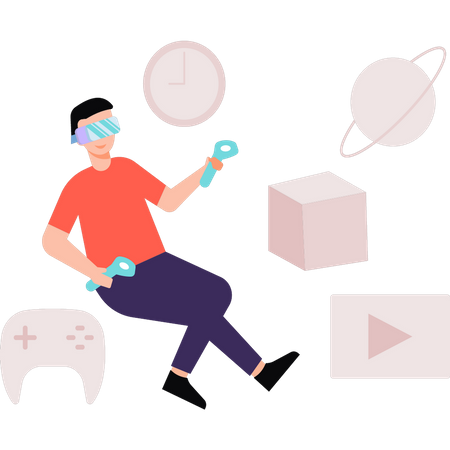 Boy wearing VR goggles is playing a game Illustration