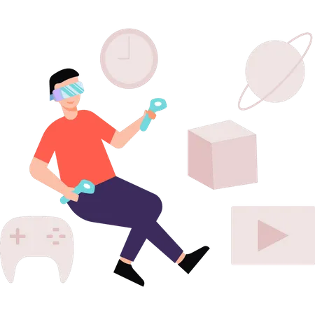 Boy wearing VR goggles is playing a game  Illustration