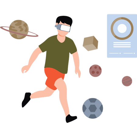 Boy wearing VR playing football  Illustration