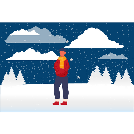 Boy wearing warm clothes in winter  Illustration