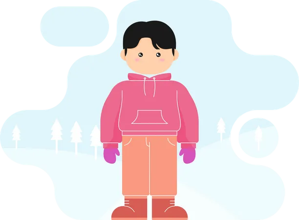 Flat Illustration Of A Boy Wearing Winter Clothes Illustration