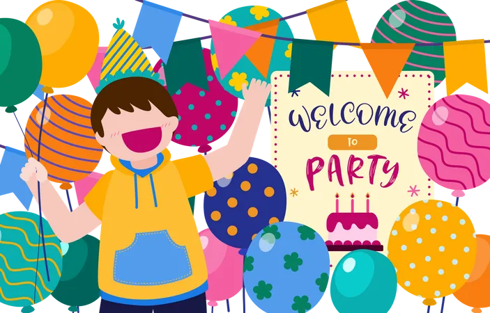 Boy welcoming to birthday party Illustration