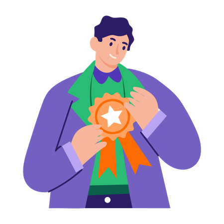 Boy winner showing award  Illustration