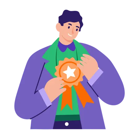 Boy winner showing award  Illustration