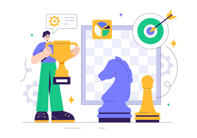 Boy winning a chess game  Illustration