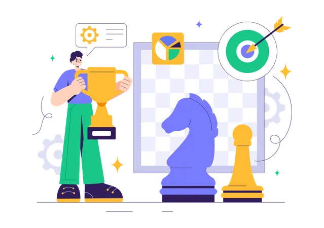 Boy winning a chess game  Illustration