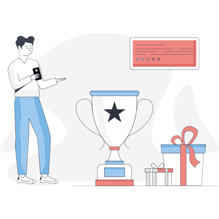 Boy winning of the reward program  Illustration