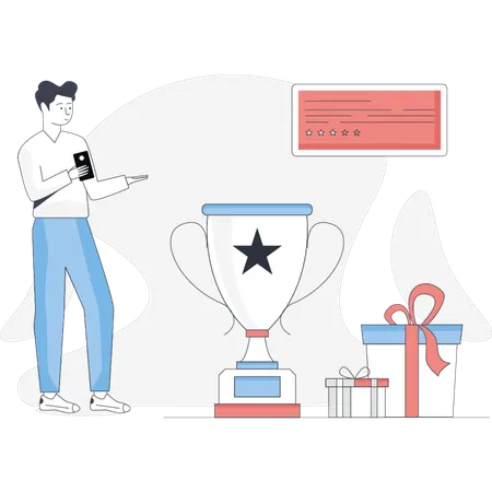 Boy winning of the reward program  Illustration