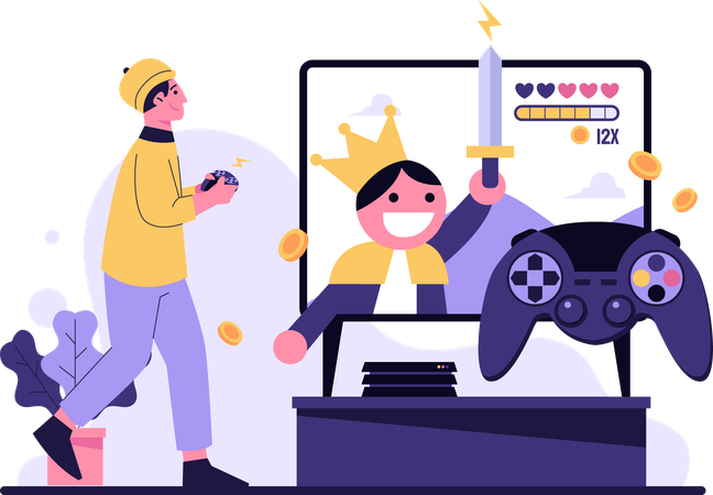 Boy winning online game  Illustration