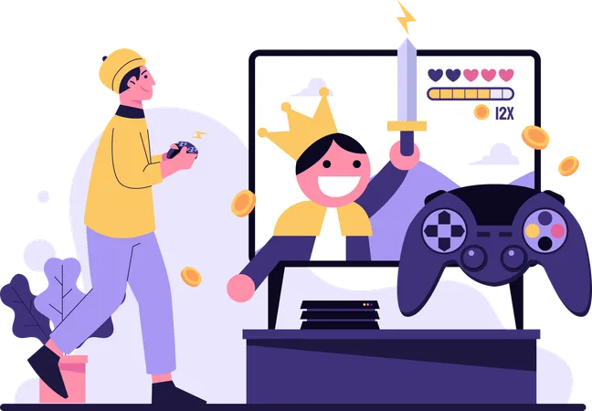 Boy winning online game  Illustration