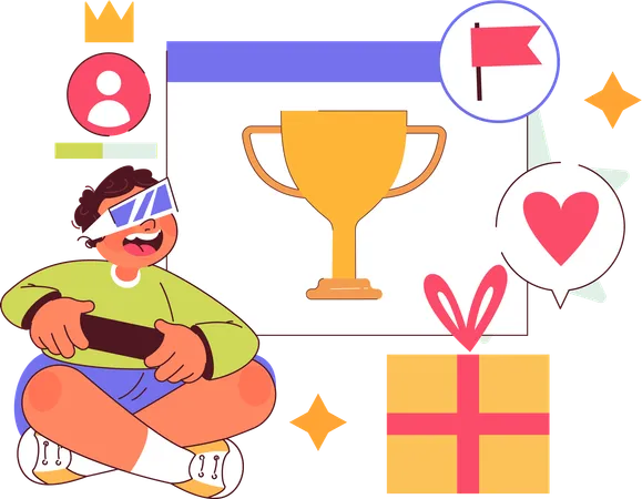 Boy wins online gaming competition  Illustration