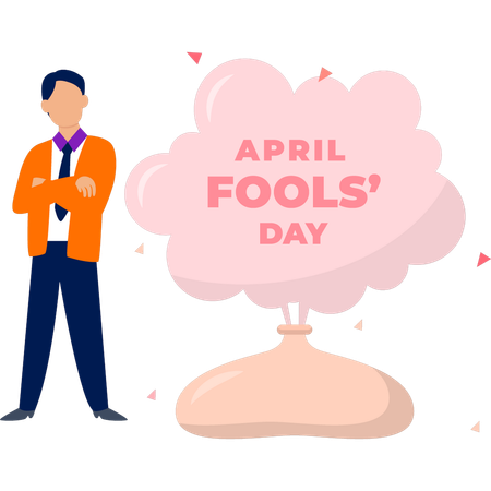 Boy wishing April fool's day by balloon deflation.  Illustration
