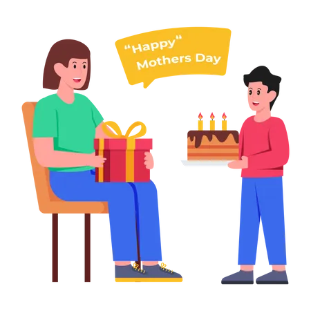 Boy wishing Happy Mother's Day Illustration