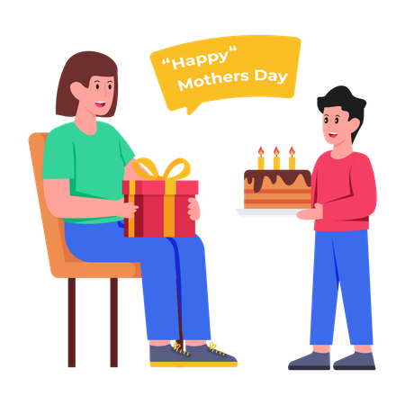 Boy wishing Happy Mother's Day  Illustration