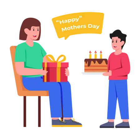 Boy wishing Happy Mother's Day  Illustration