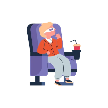 Boy with 3D glasses sitting in a cinema and watching a movie  Illustration